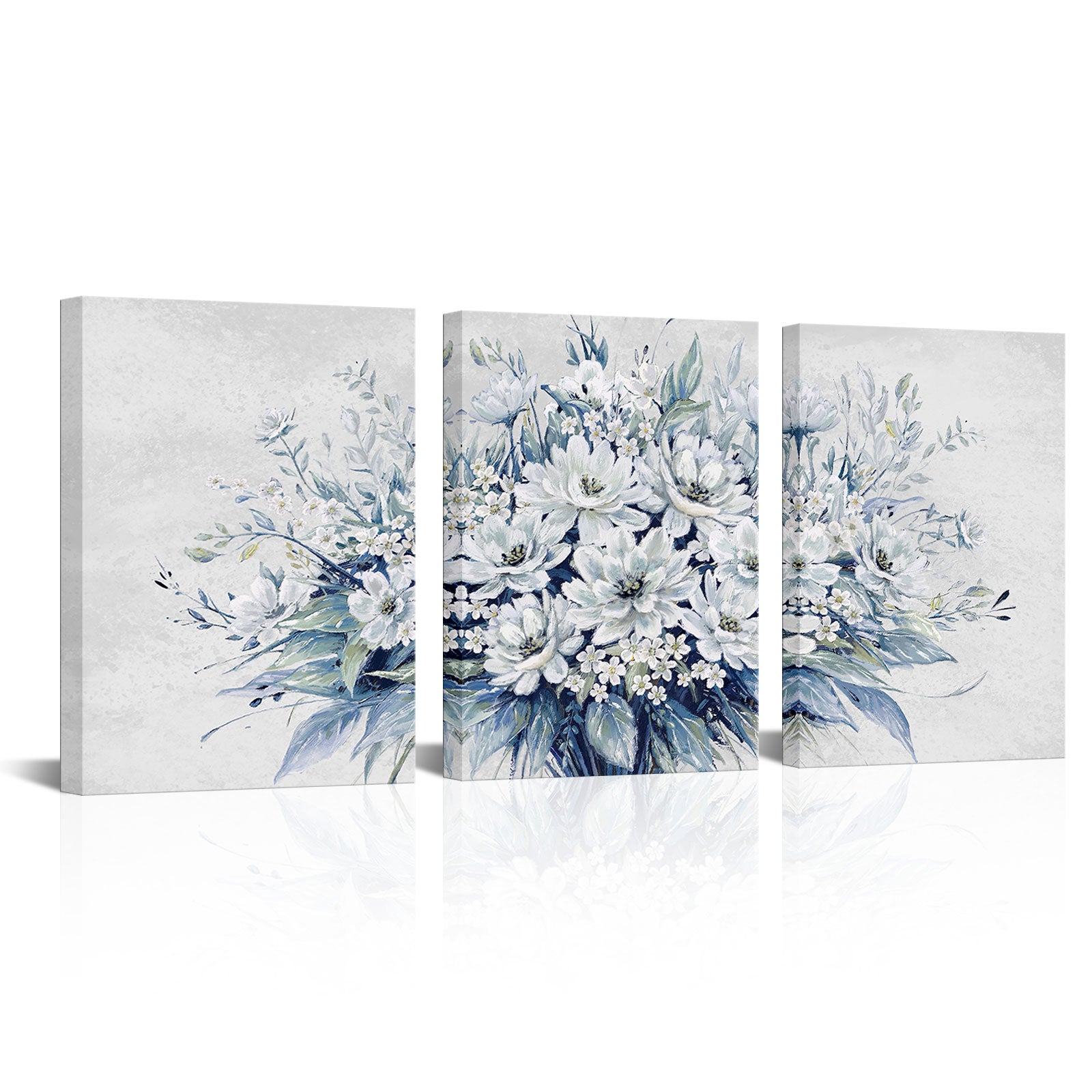 Triptych blue flower bouquet living room wall covering decorative artwork