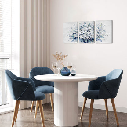 Triptych blue flower bouquet living room wall covering decorative artwork