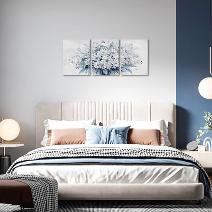 Triptych blue flower bouquet living room wall covering decorative artwork