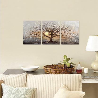 Bare-Branched Tree At Sunset