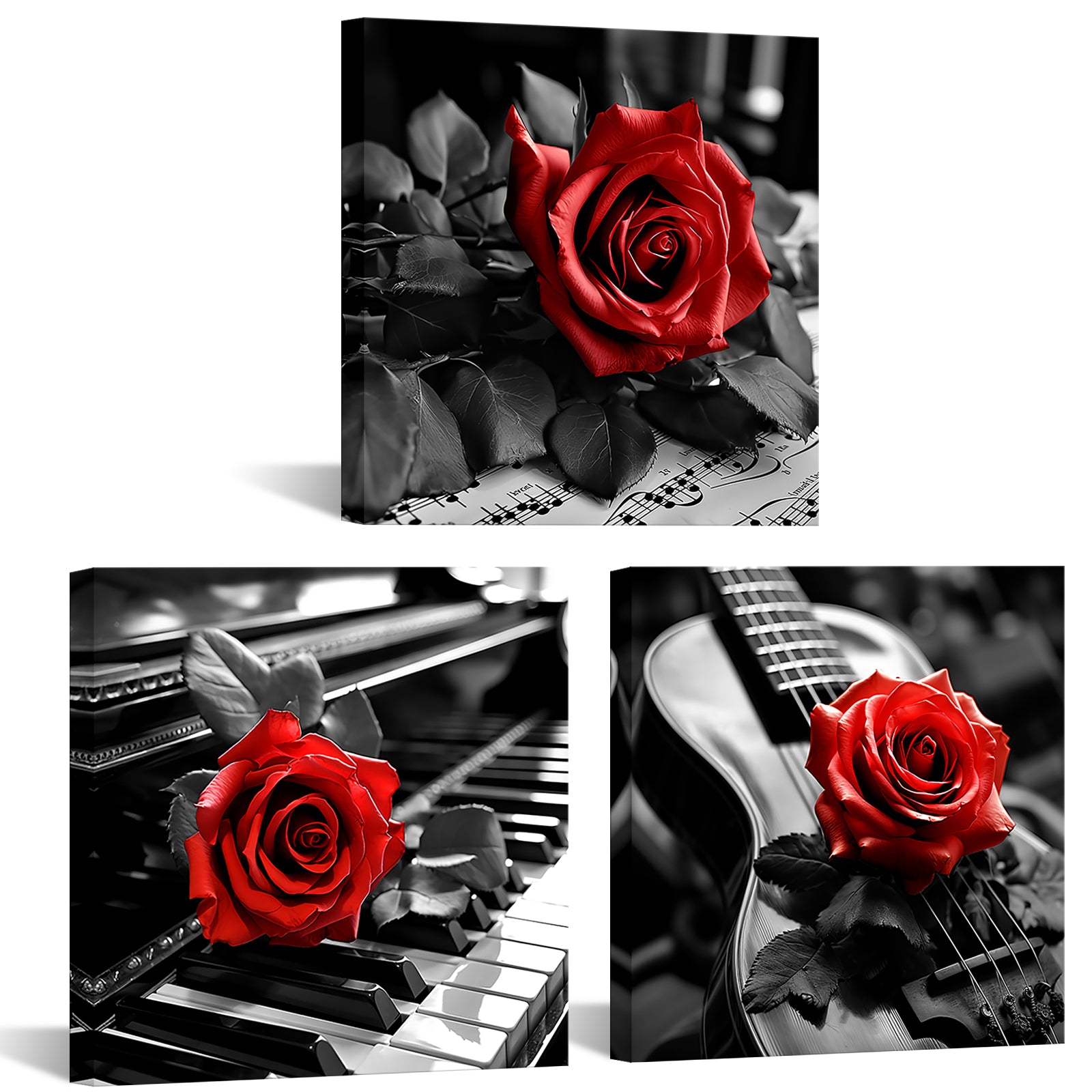Red Rose Rests On Piano