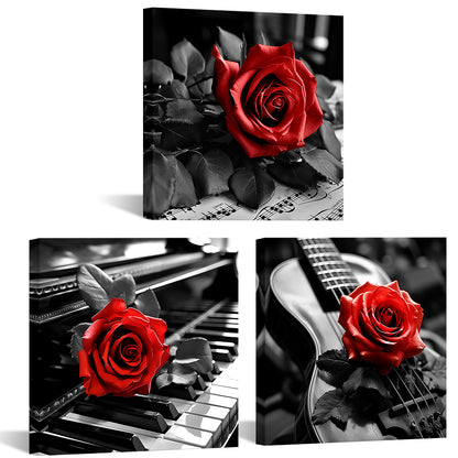 Red Rose Rests On Piano