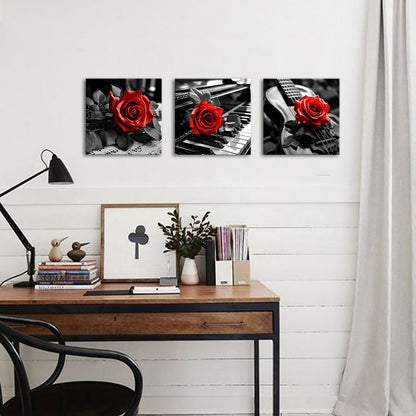 Red Rose Rests On Piano