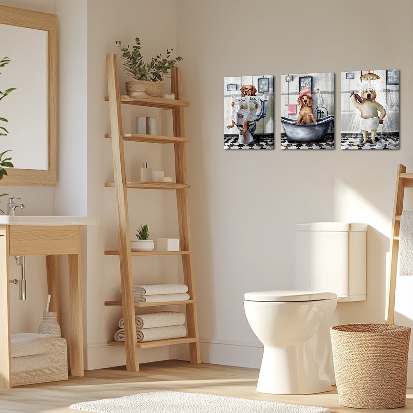 Bathroom decorative paintings with artistic inspiration can be hung directly on the wall