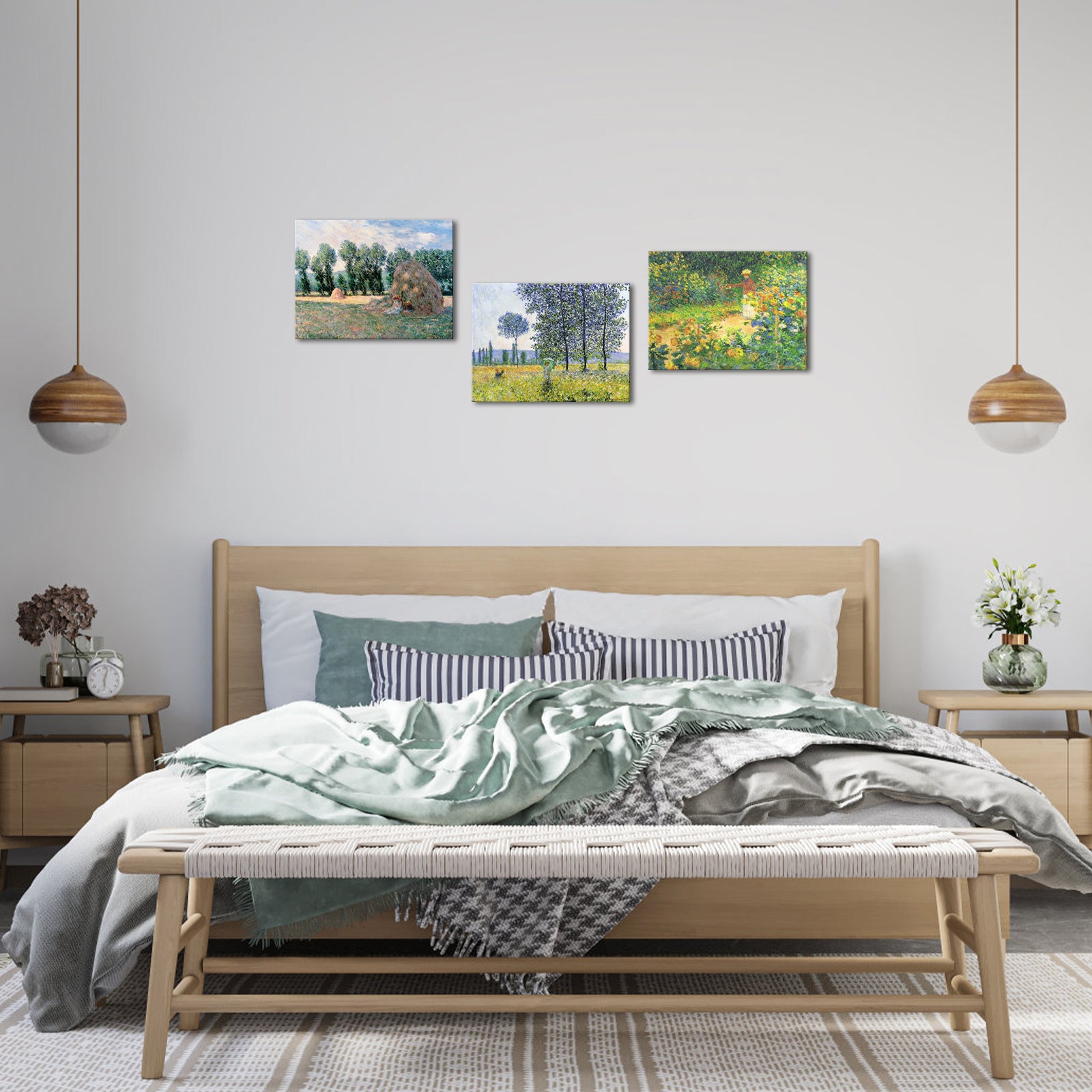 Green farm oil painting style art rental wall decor