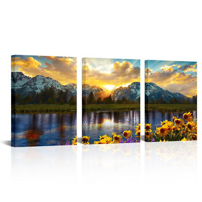 Triptych Sunset Mountain Lake Photography canvas print landscape wall home decor