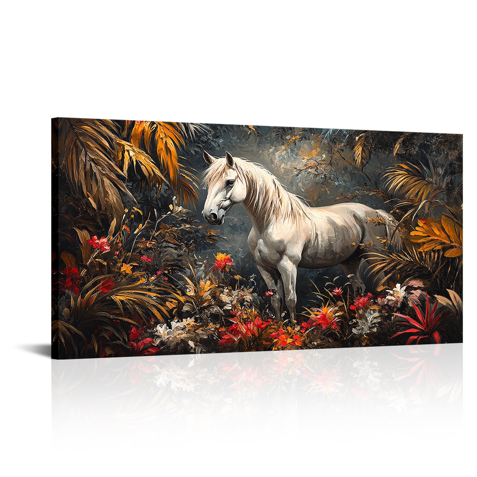White Horse Among Flowers