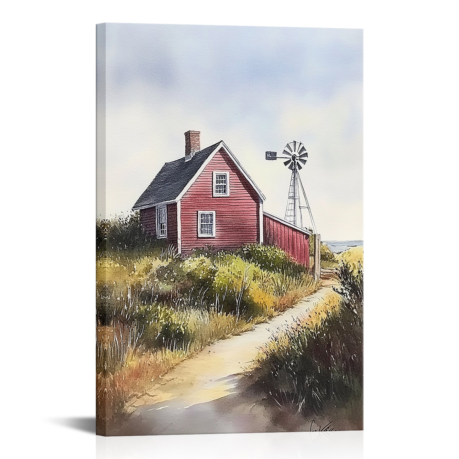 Country Road Leading To Red House Windmill