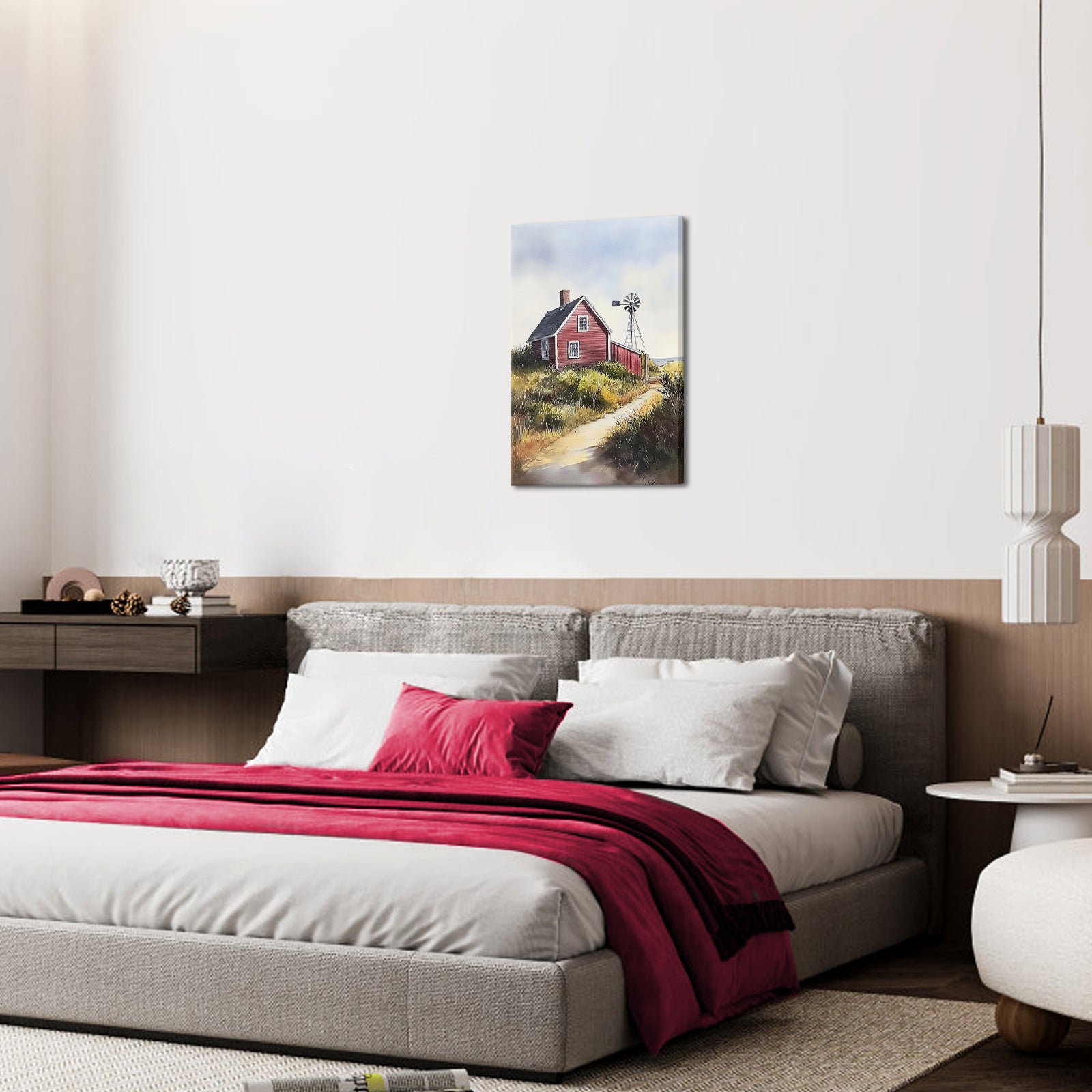 Country Road Leading To Red House Windmill