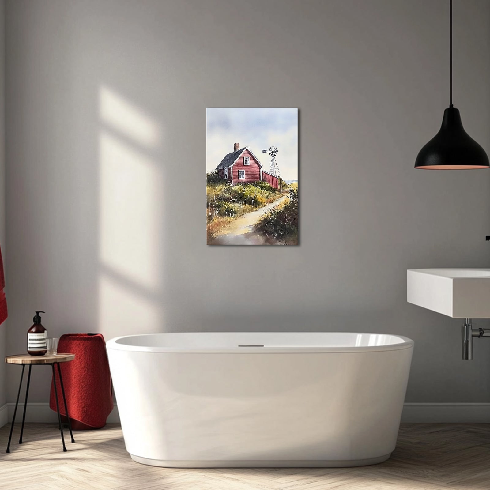 Country Road Leading To Red House Windmill